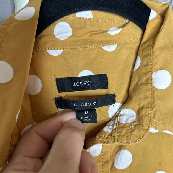 J. Crew Poplin Shirt Mustard Color White Polka Dots Long Sleeves - Picture 2 of 6
